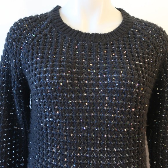 Womens Joie Black Sequined Wool Blend Knit Sweater M * - Picture 3 of 10